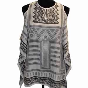 Neiman Marcus B&W Silky Bandana Print Open Shoulder Blouse NEW​
